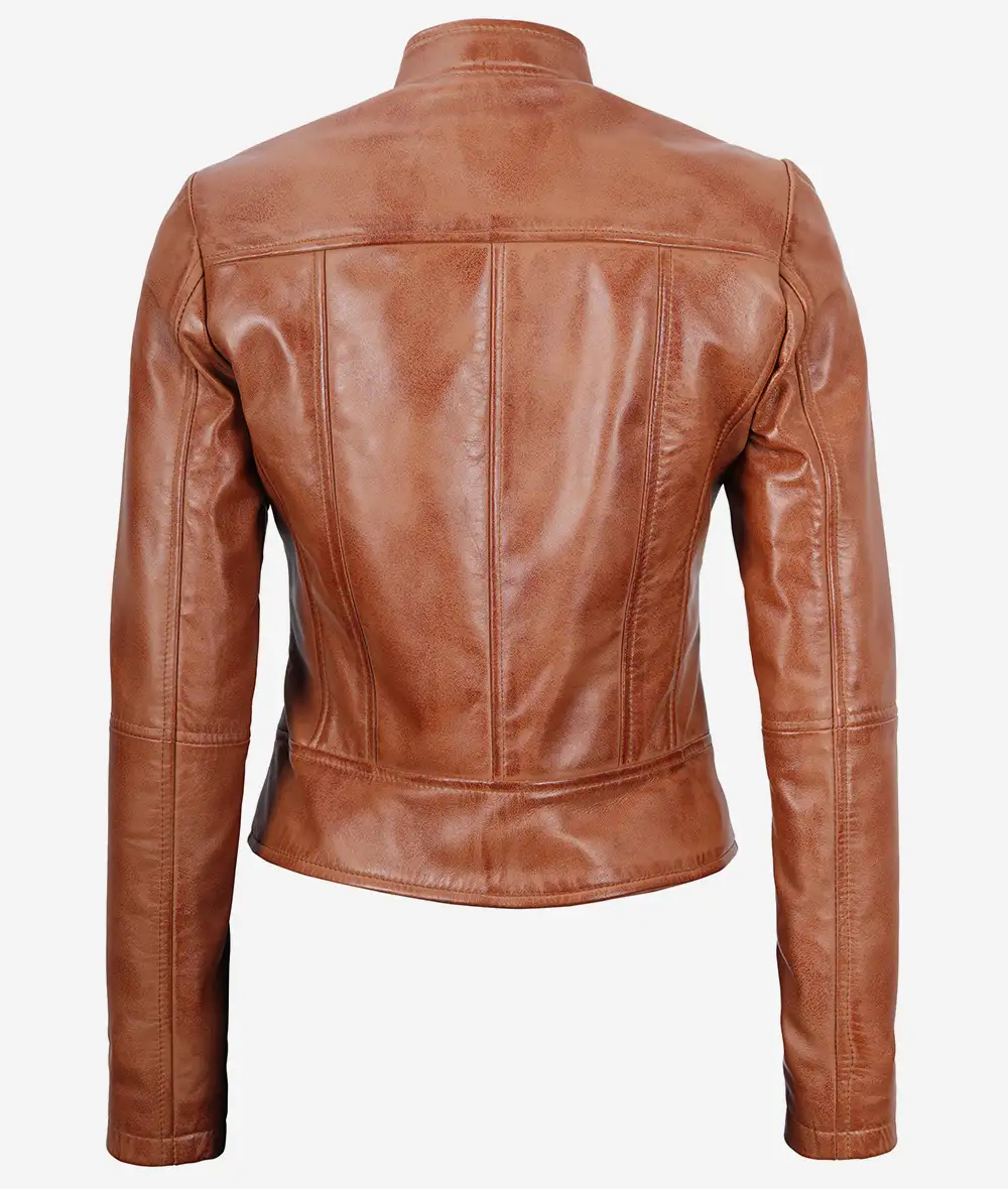 Montana Womens Tall Biker Tan Leather Jacket