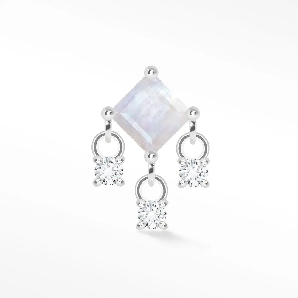 14k White Moonstone Flat Back Earring