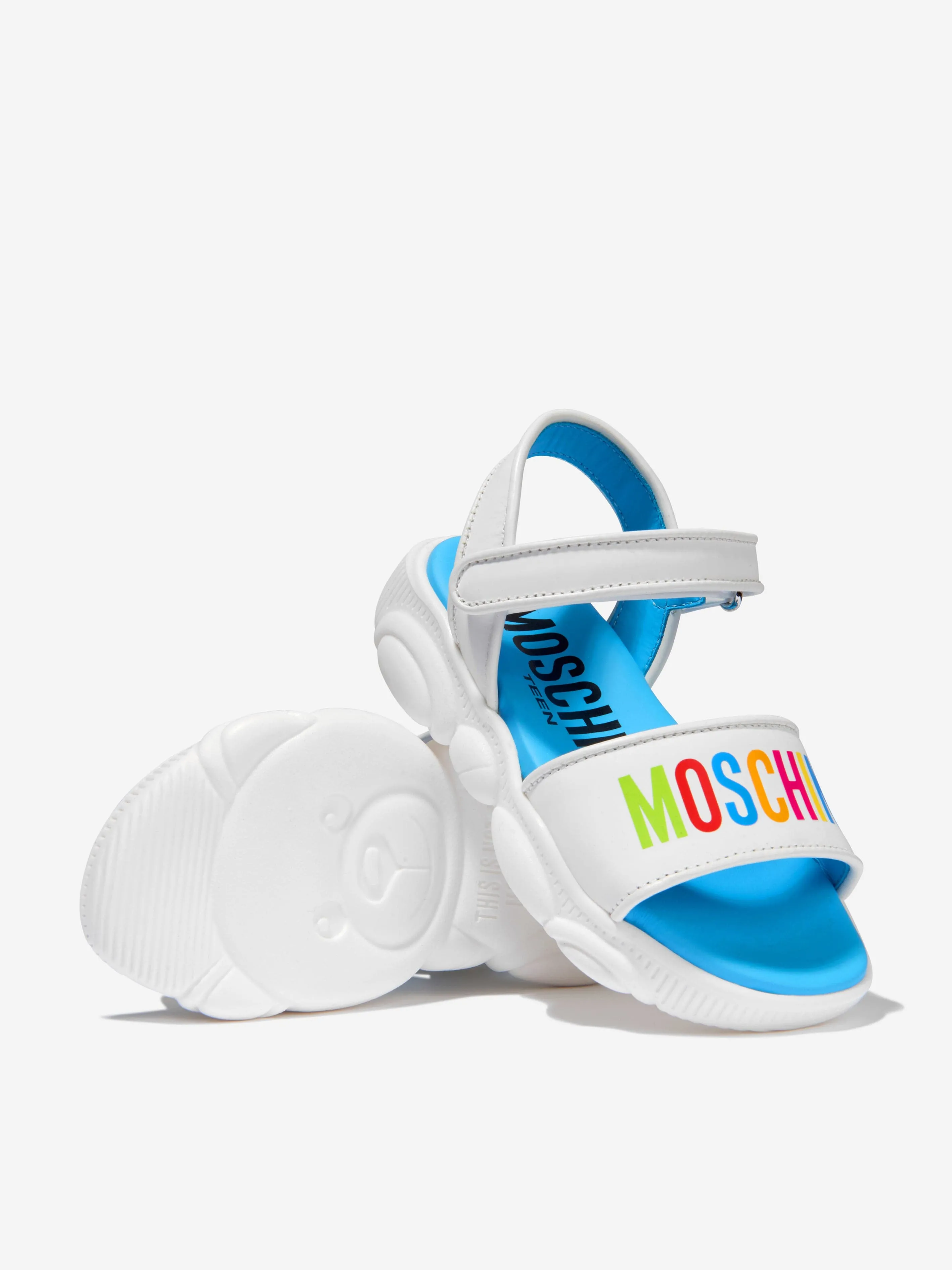 Moschino Girls Leather Logo Print Sandals