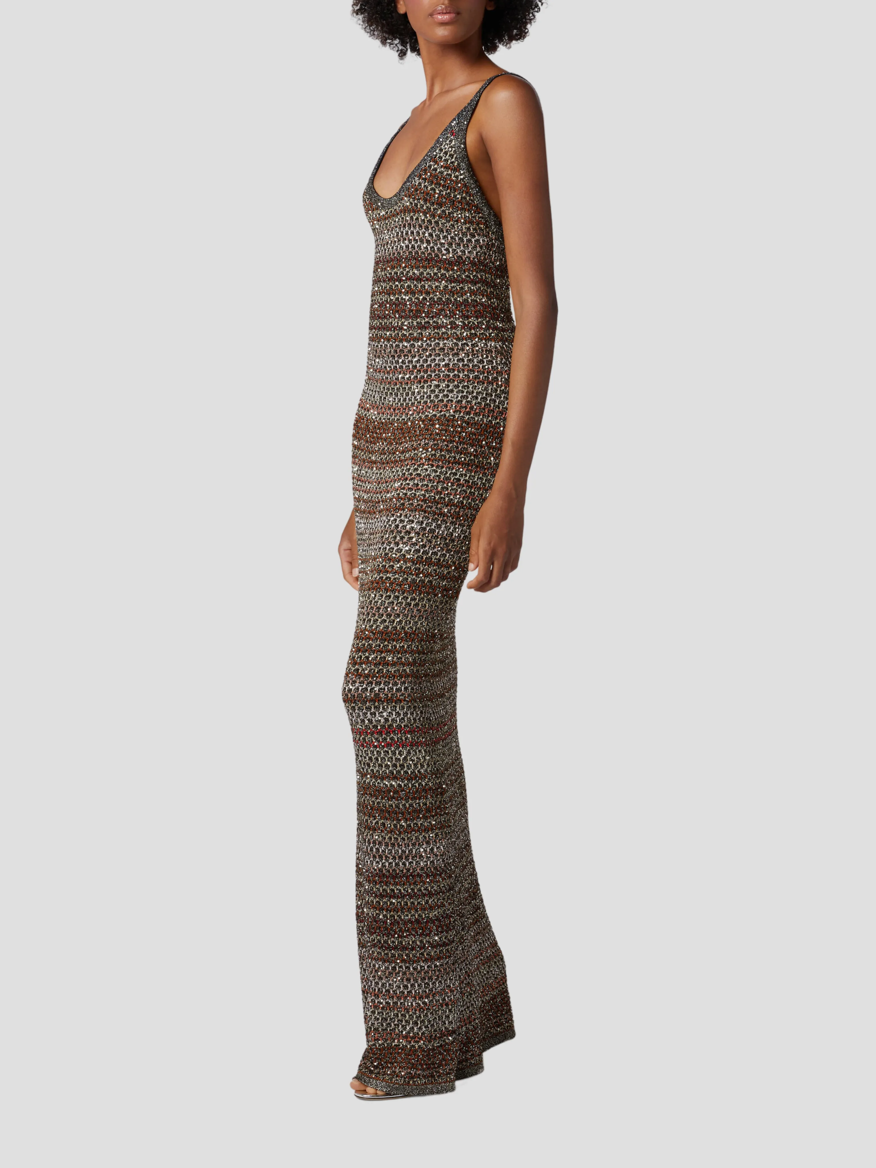 Multicolor Sequin Mesh Knit Midi Dress