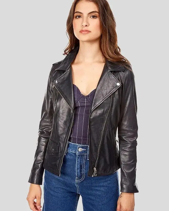 Mya Black Biker Leather Jacket