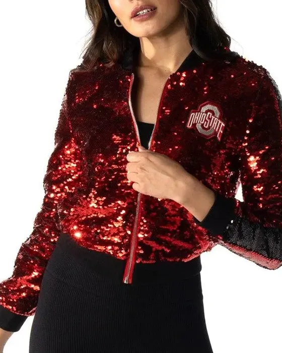 Red Sequin Bomber Jacket