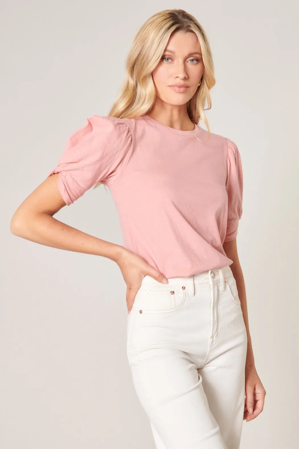 Olivia Knot Puff Sleeve Cotton Knit Top