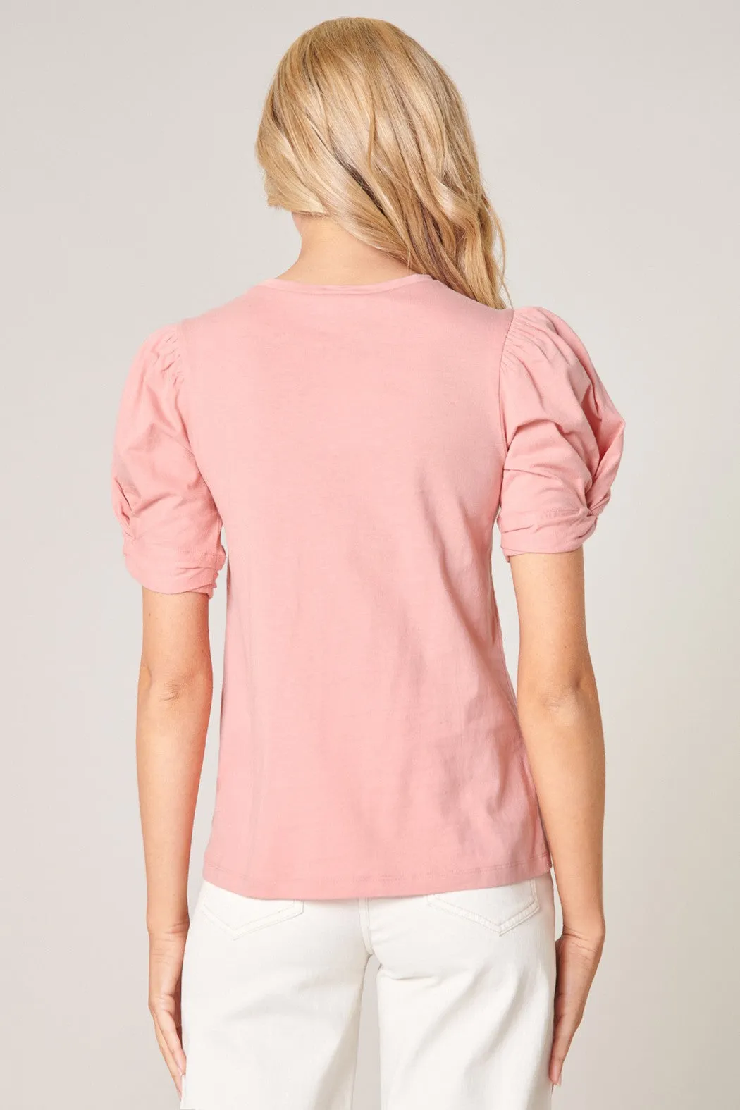 Olivia Knot Puff Sleeve Cotton Knit Top