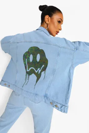 Oversized Holographic Face Denim Jacket