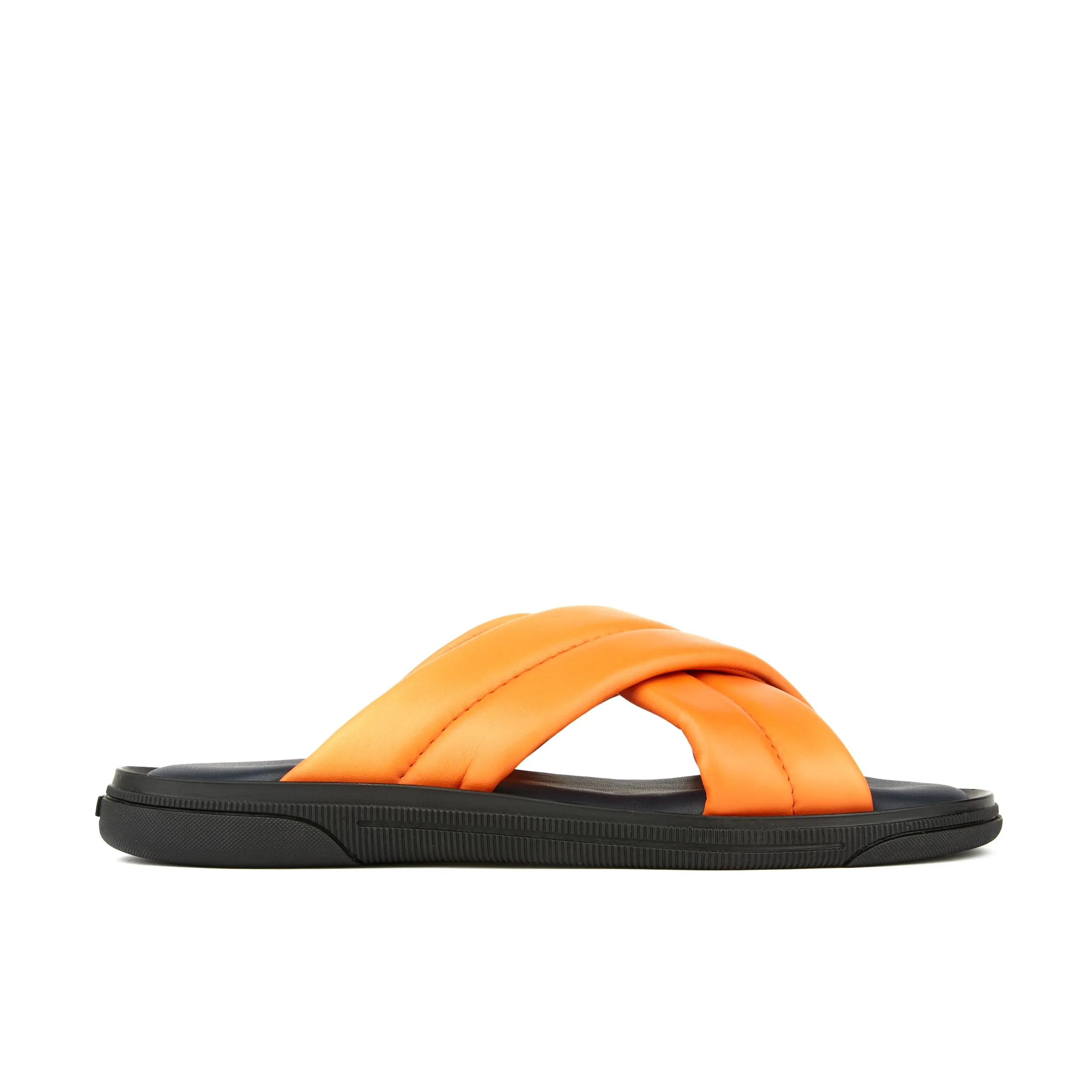 PALM ORANGE - Men's thick criss cross full leather lined slides in orange