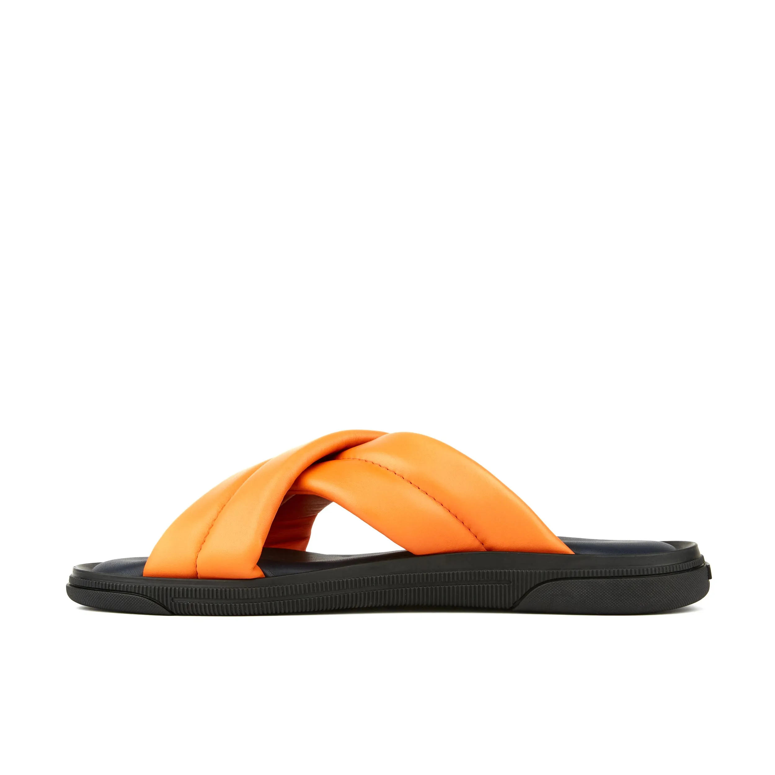 PALM ORANGE - Men's thick criss cross full leather lined slides in orange