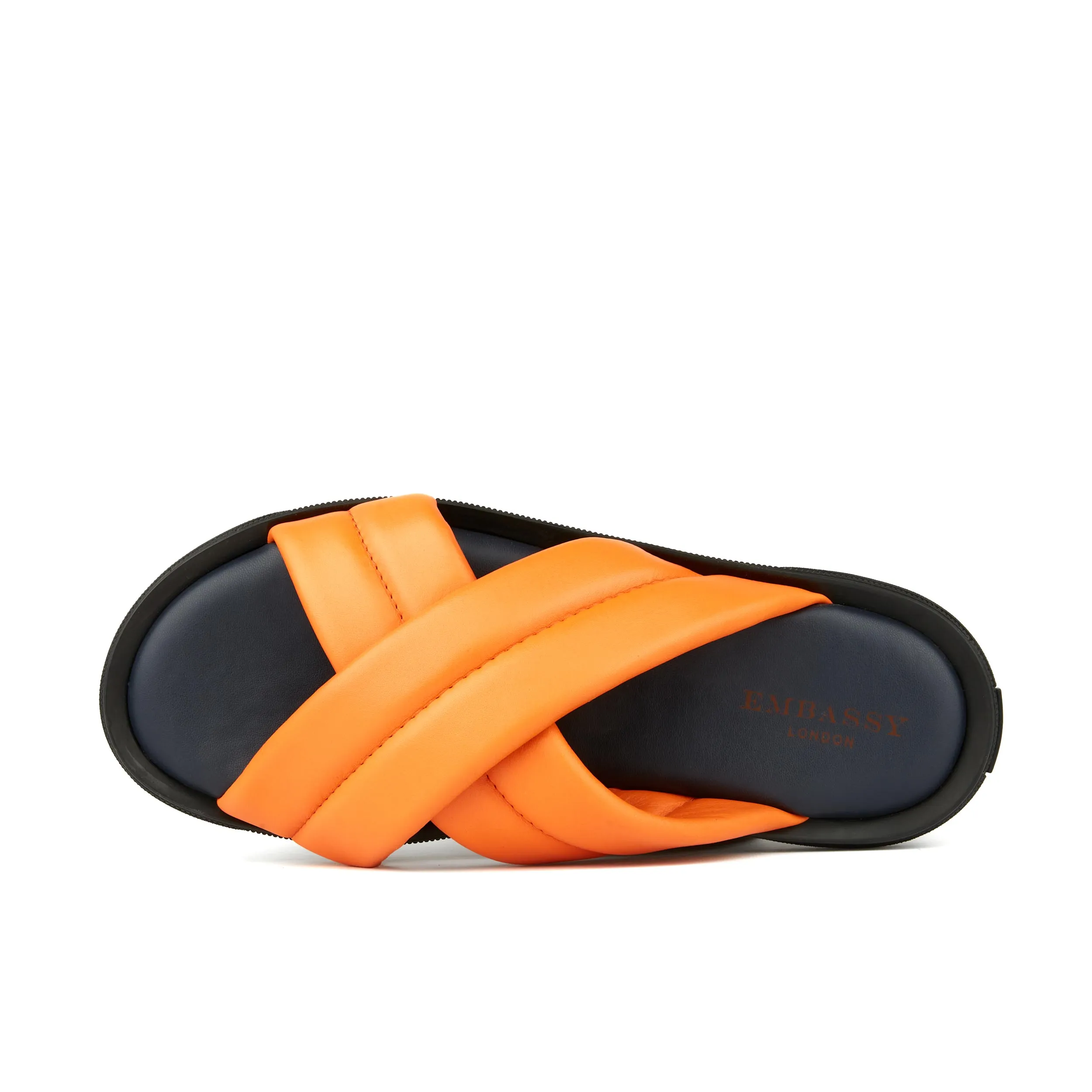 PALM ORANGE - Men's thick criss cross full leather lined slides in orange