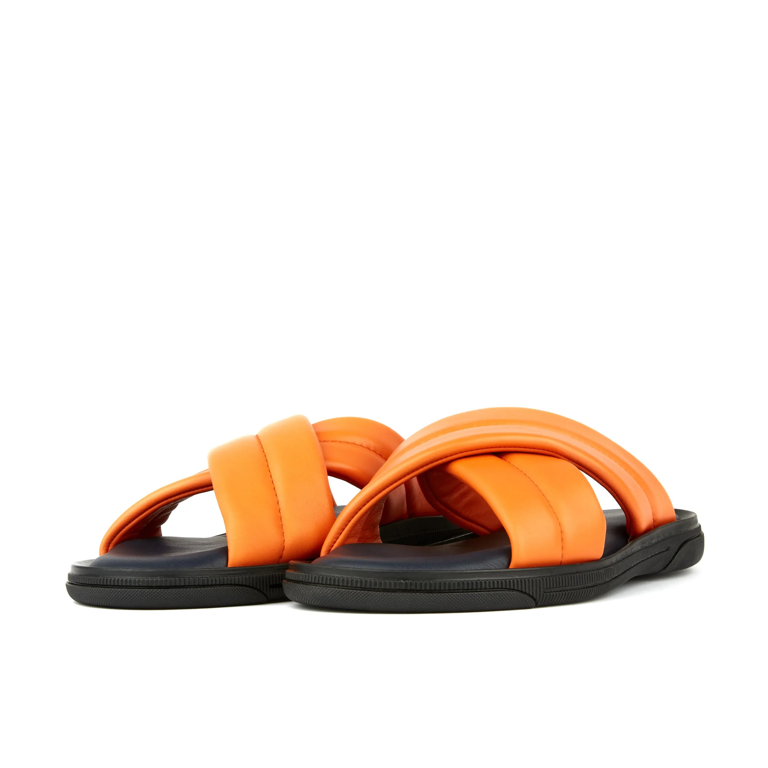 PALM ORANGE - Men's thick criss cross full leather lined slides in orange