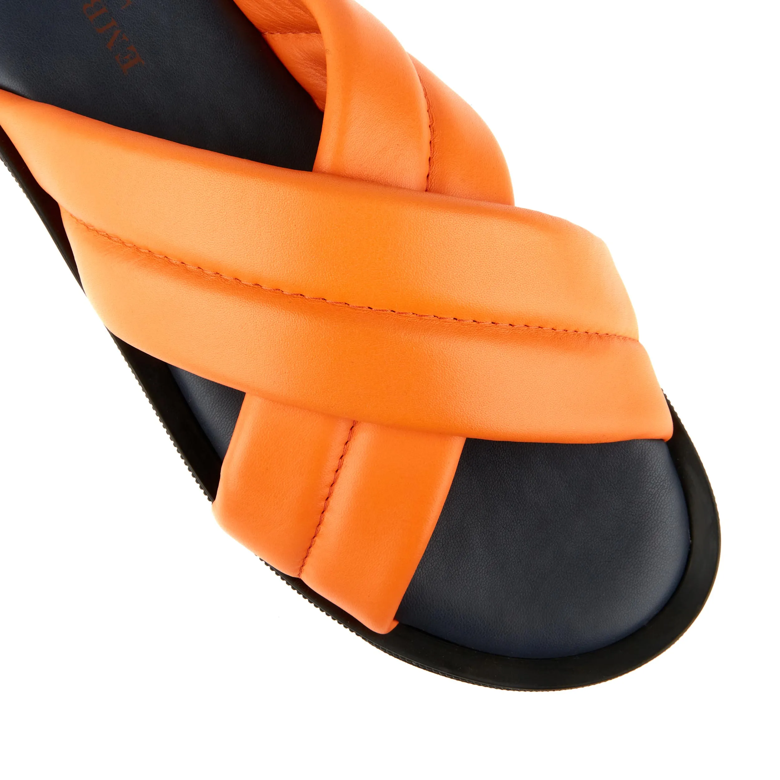 PALM ORANGE - Men's thick criss cross full leather lined slides in orange