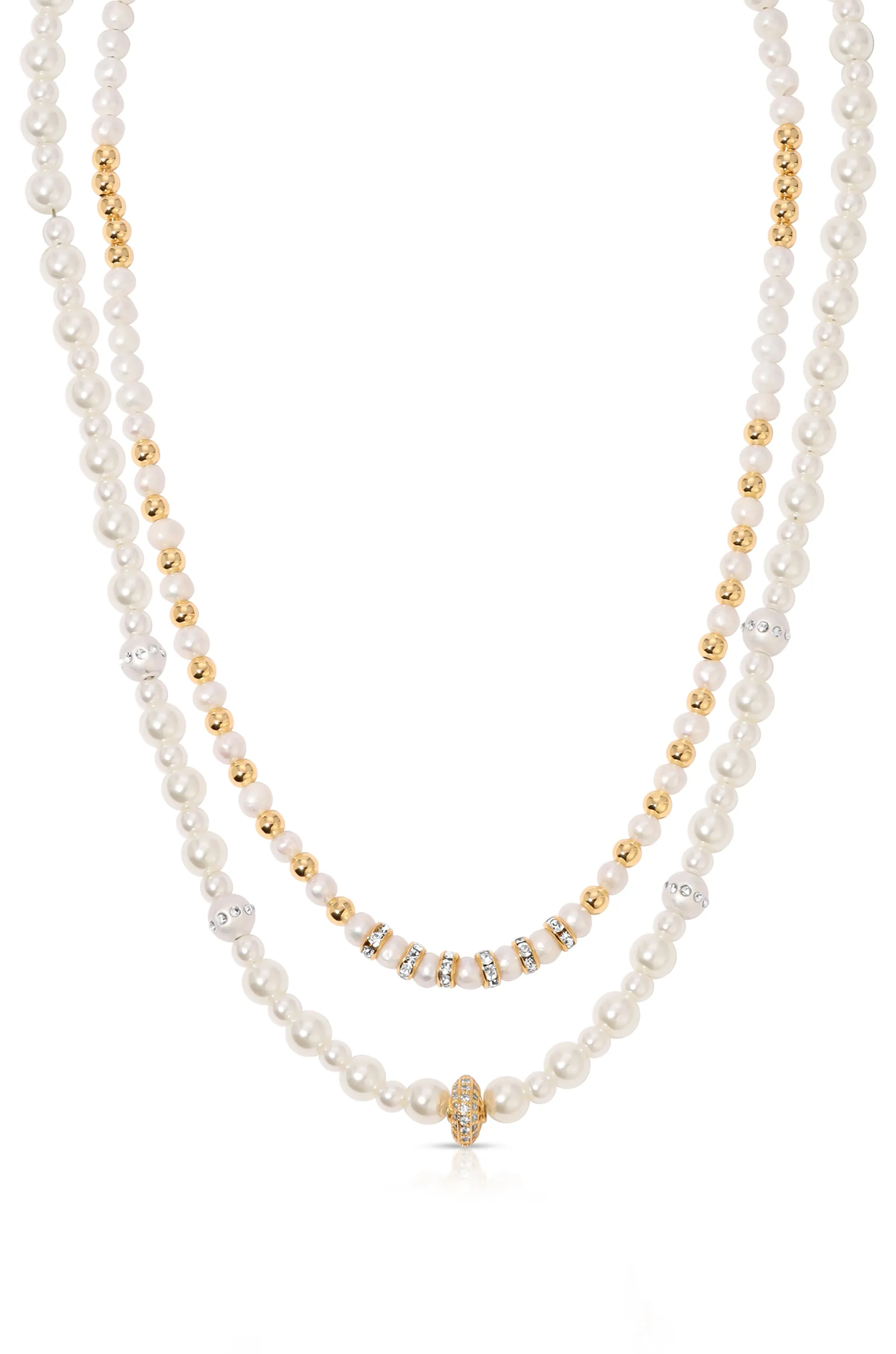 Pearls Double Sparkle 18k Gold Plated Beaded Necklace Set