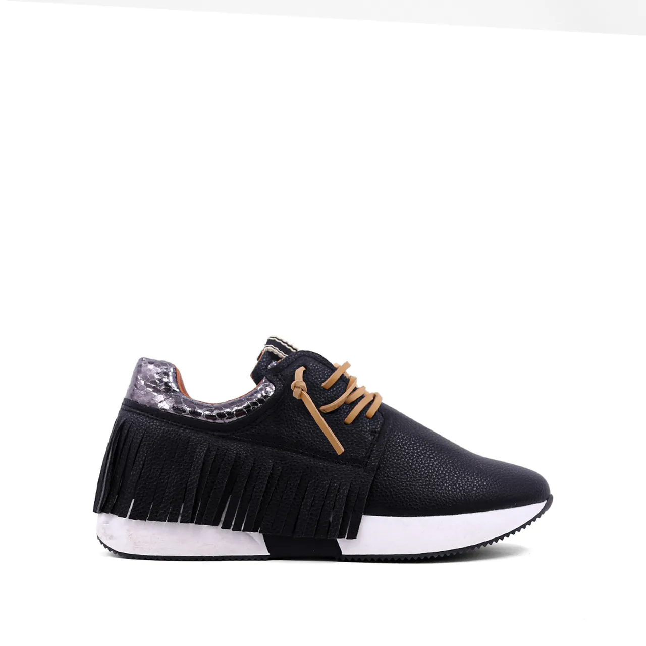 Pepa Fringe Sneaker - Black, Bone, and Gold