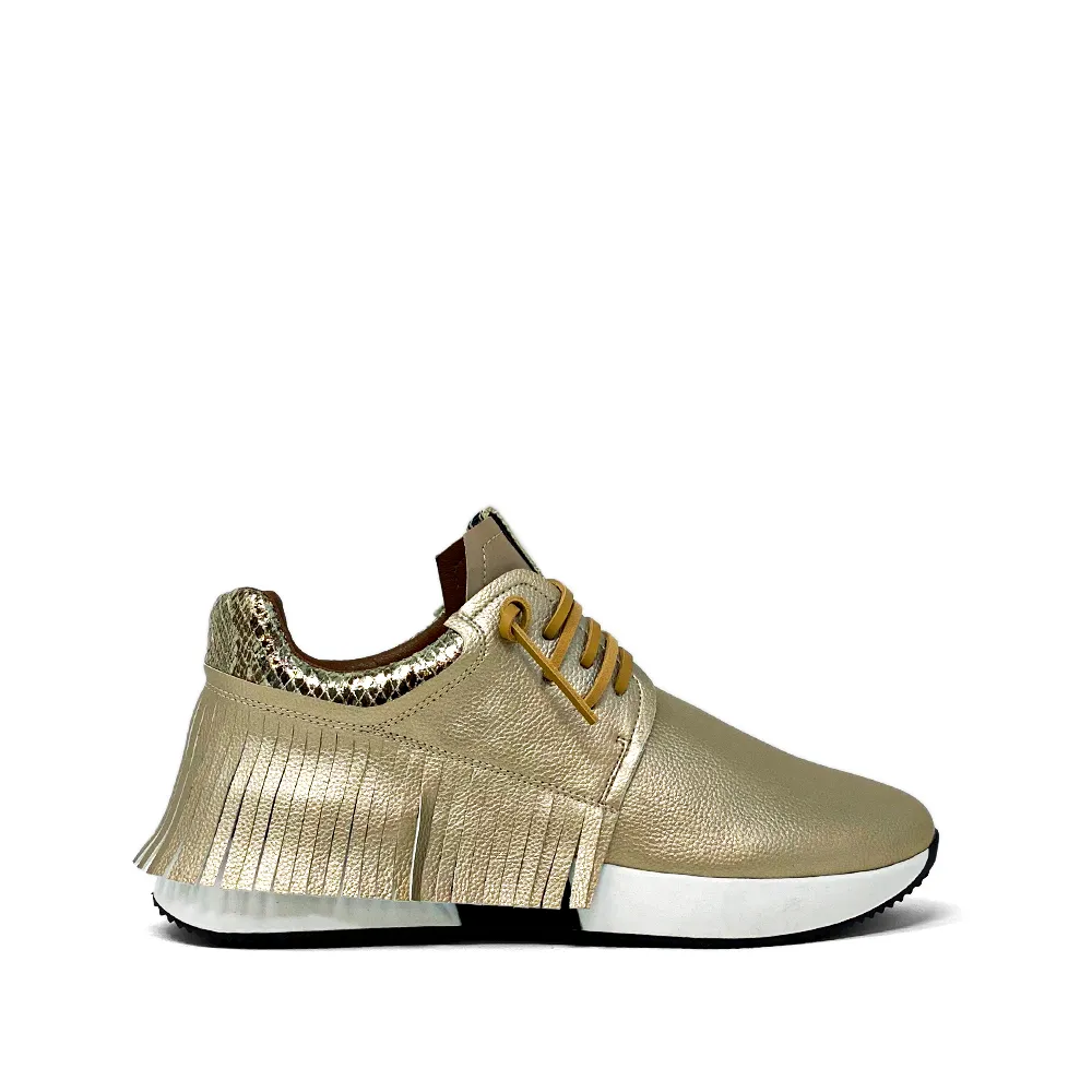 Pepa Fringe Sneaker - Black, Bone, and Gold