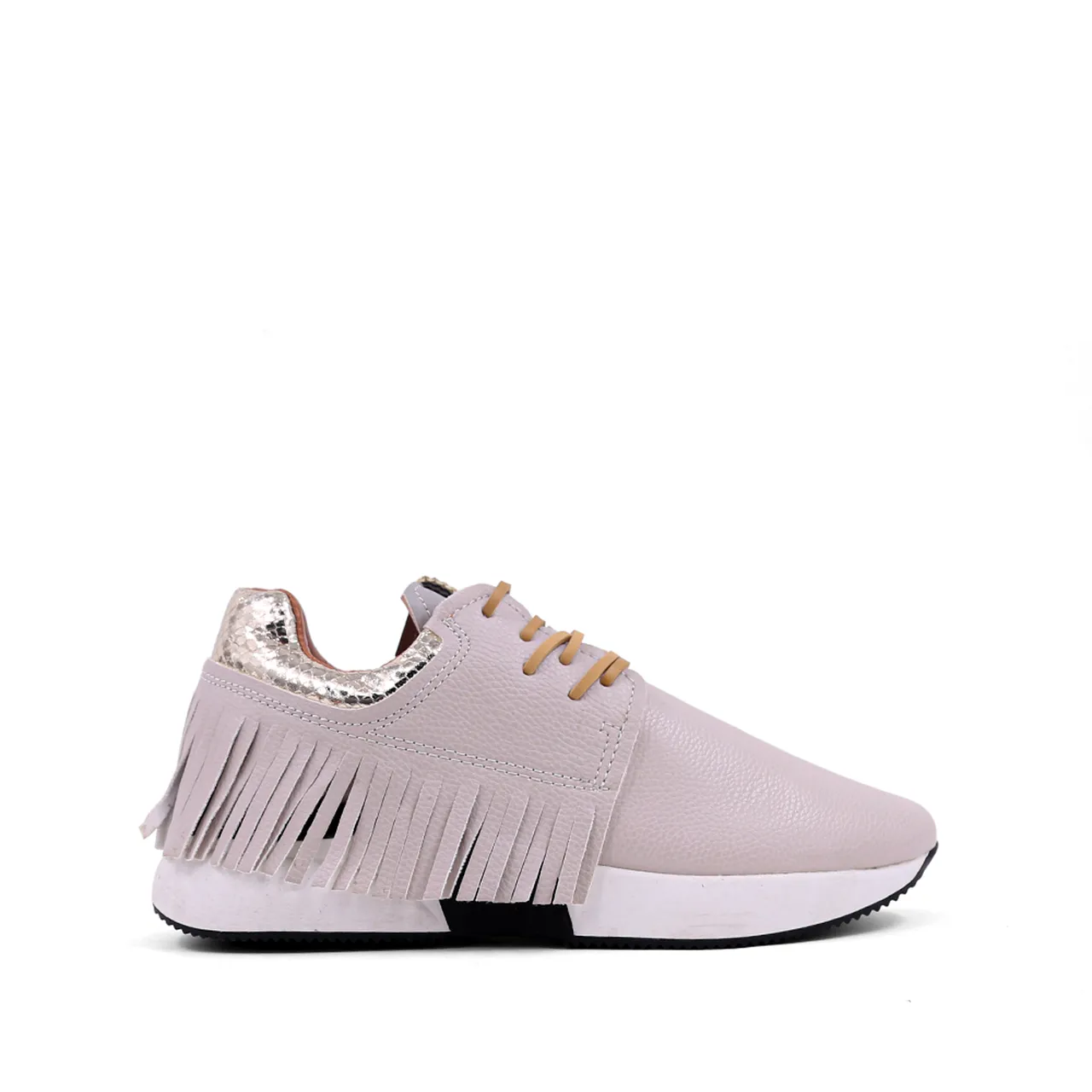 Pepa Fringe Sneaker - Black, Bone, and Gold