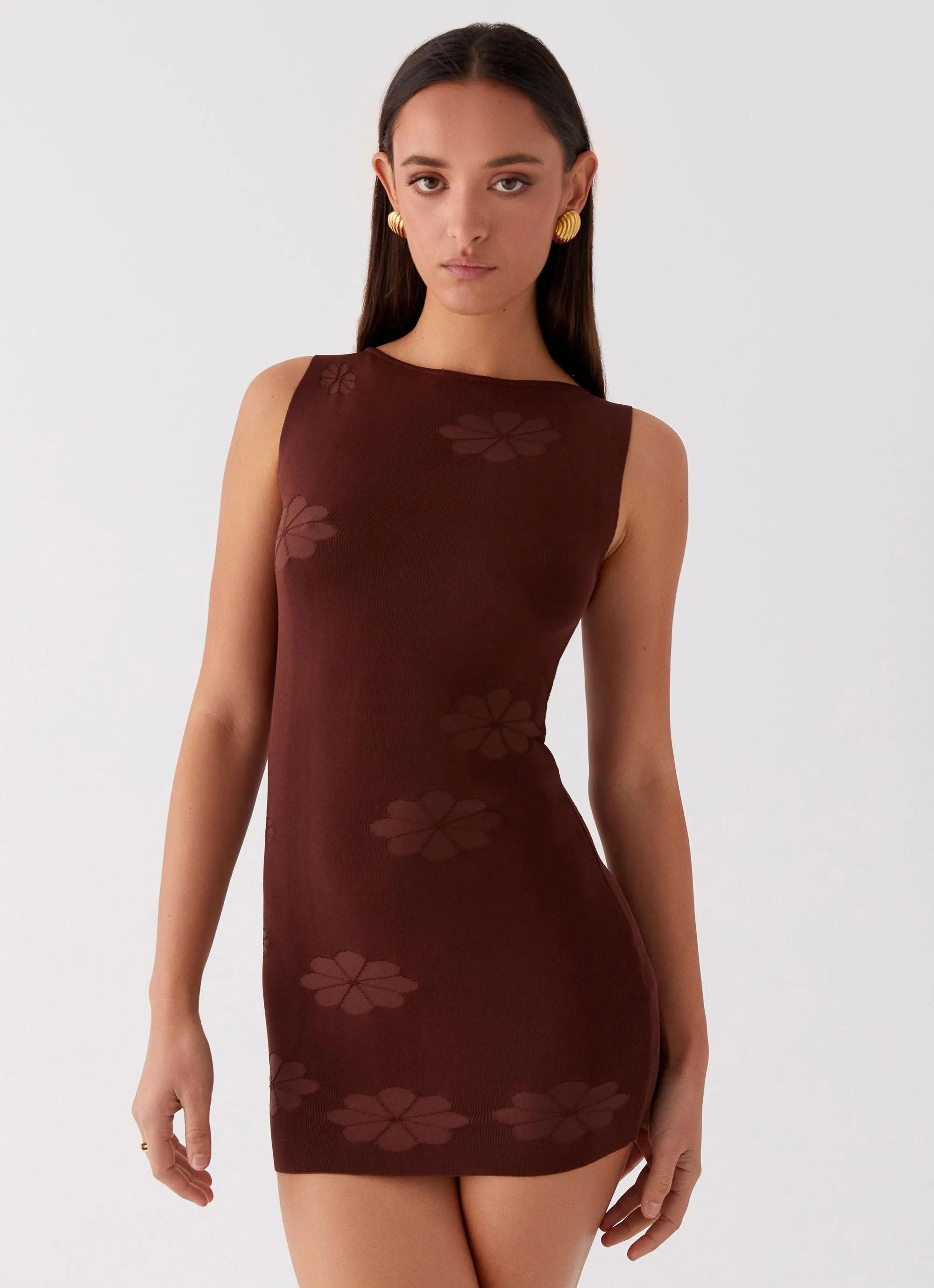 Peppermayo Holly Knit Mini Dress in Chocolate