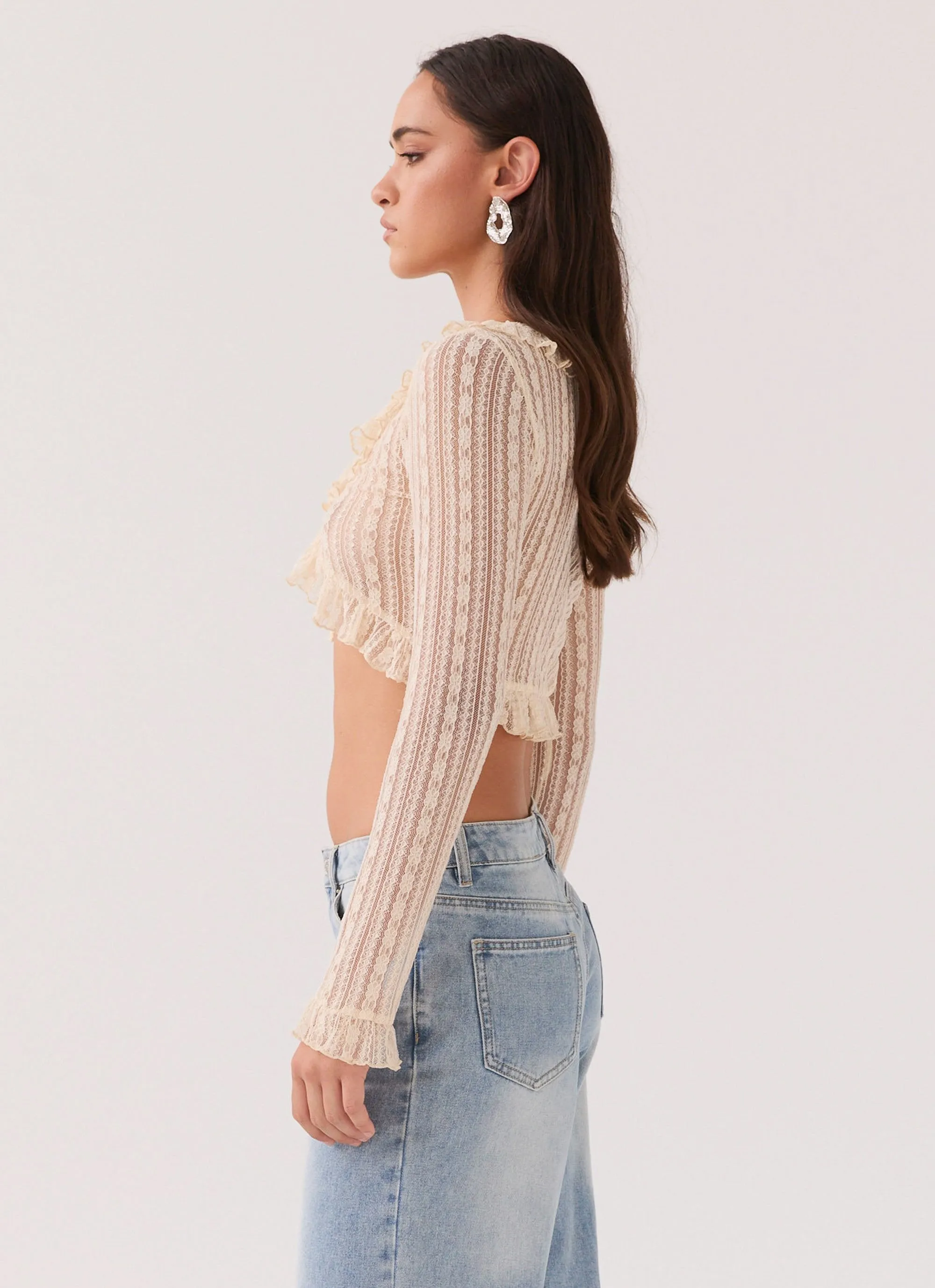 Peppermayo Lacey Knit Shrug Top in Ivory