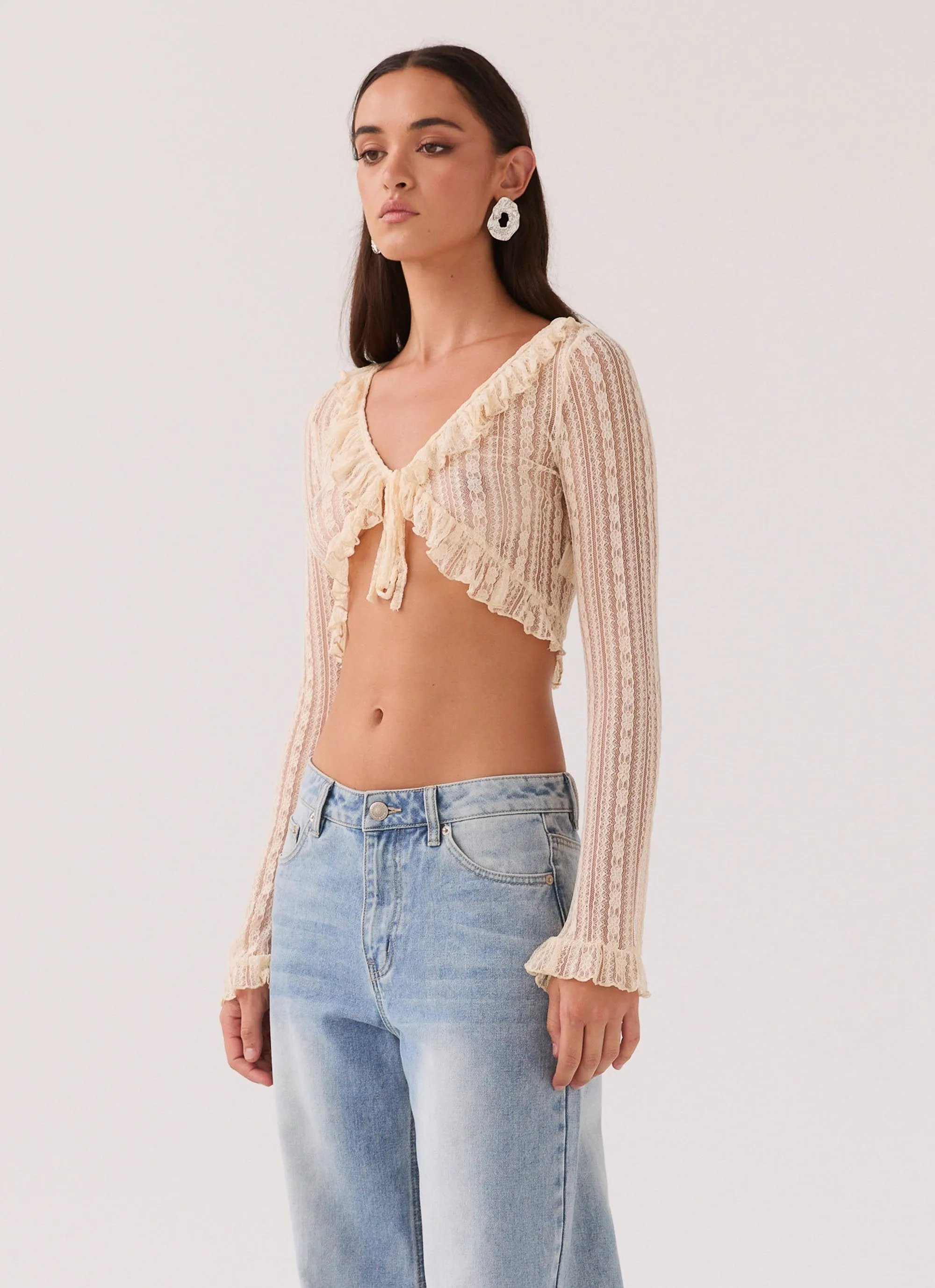 Peppermayo Lacey Knit Shrug Top in Ivory