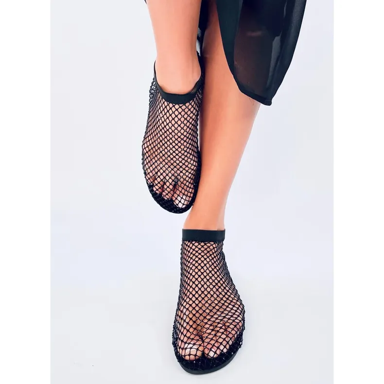 Peyton Black mesh sandals with rhinestones