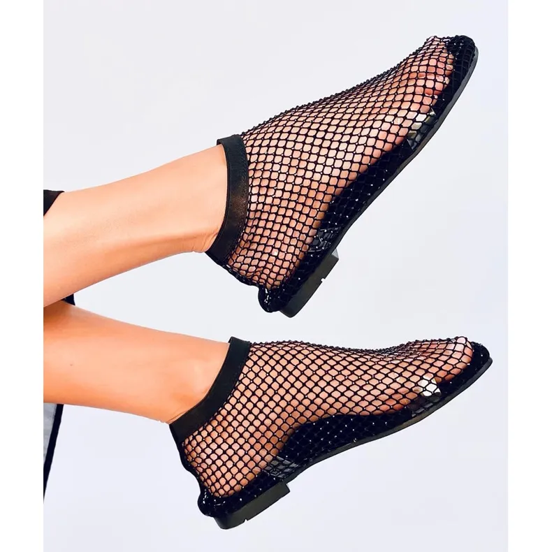 Peyton Black mesh sandals with rhinestones