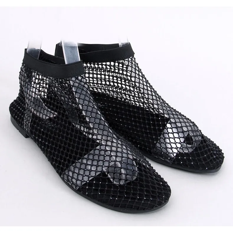 Peyton Black mesh sandals with rhinestones