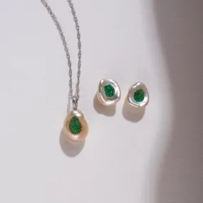 Emerald Freshwater Pearl Pendant & Stud Earrings Set - Shop Now