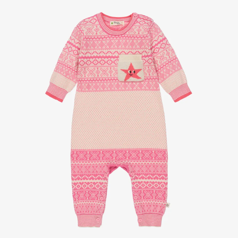 Pink Jacquard Knit Babysuit