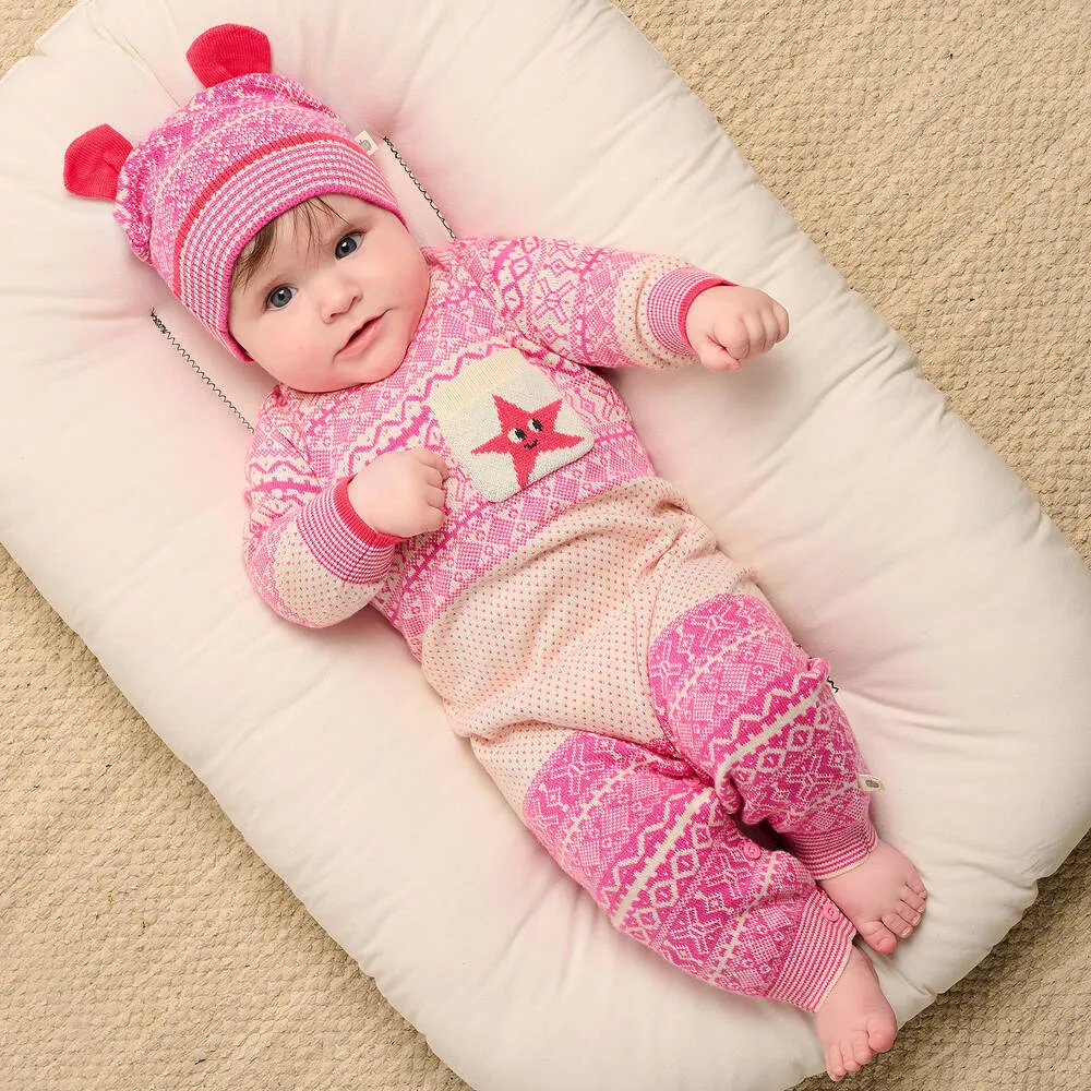 Pink Jacquard Knit Babysuit