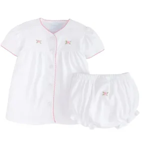 Pinpoint Layette Knit Set - Rose