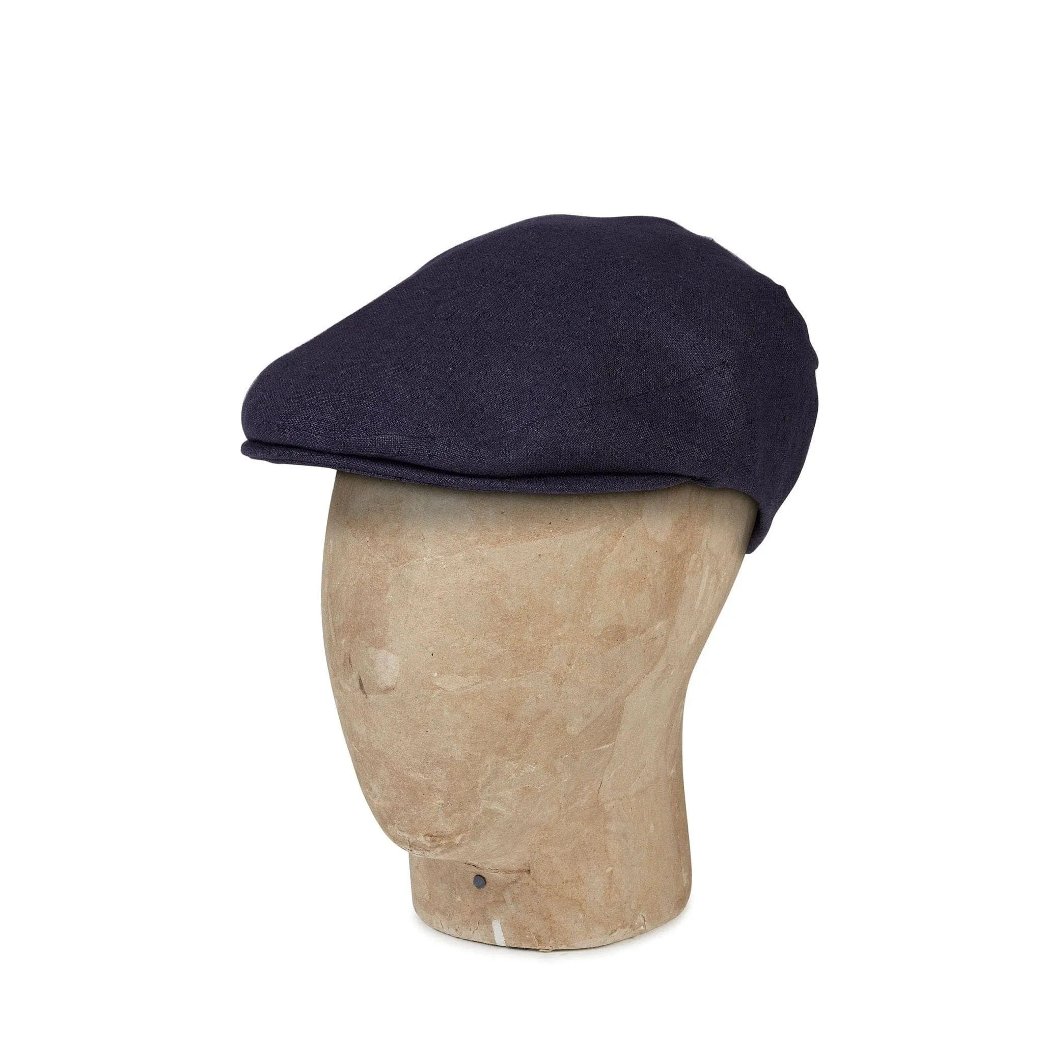 Plain Navy Linen Flat Cap