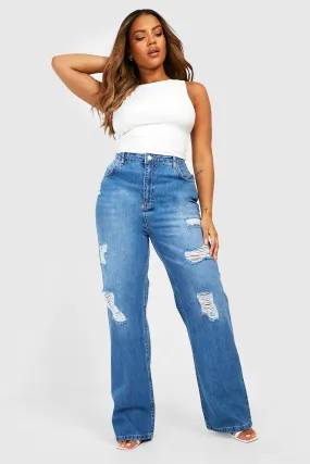 Plus High Waist Distressed Split Hem Jeans