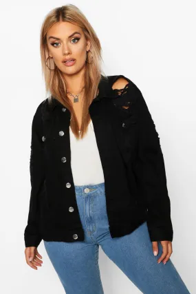 Plus Oversized Distressed Denim Jacket