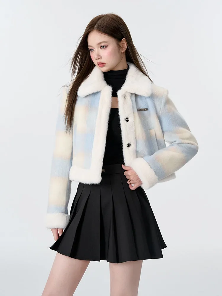 Plush Stitched Plaid College Style Jacket