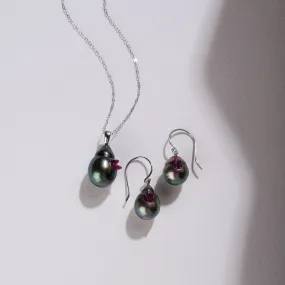 Tahitian Pearl Earrings and Pendant Set with Ruby - Point Collection