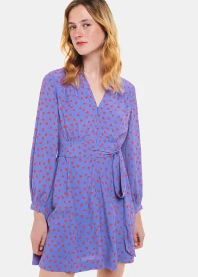 Purple Scattered Petals Print Dress