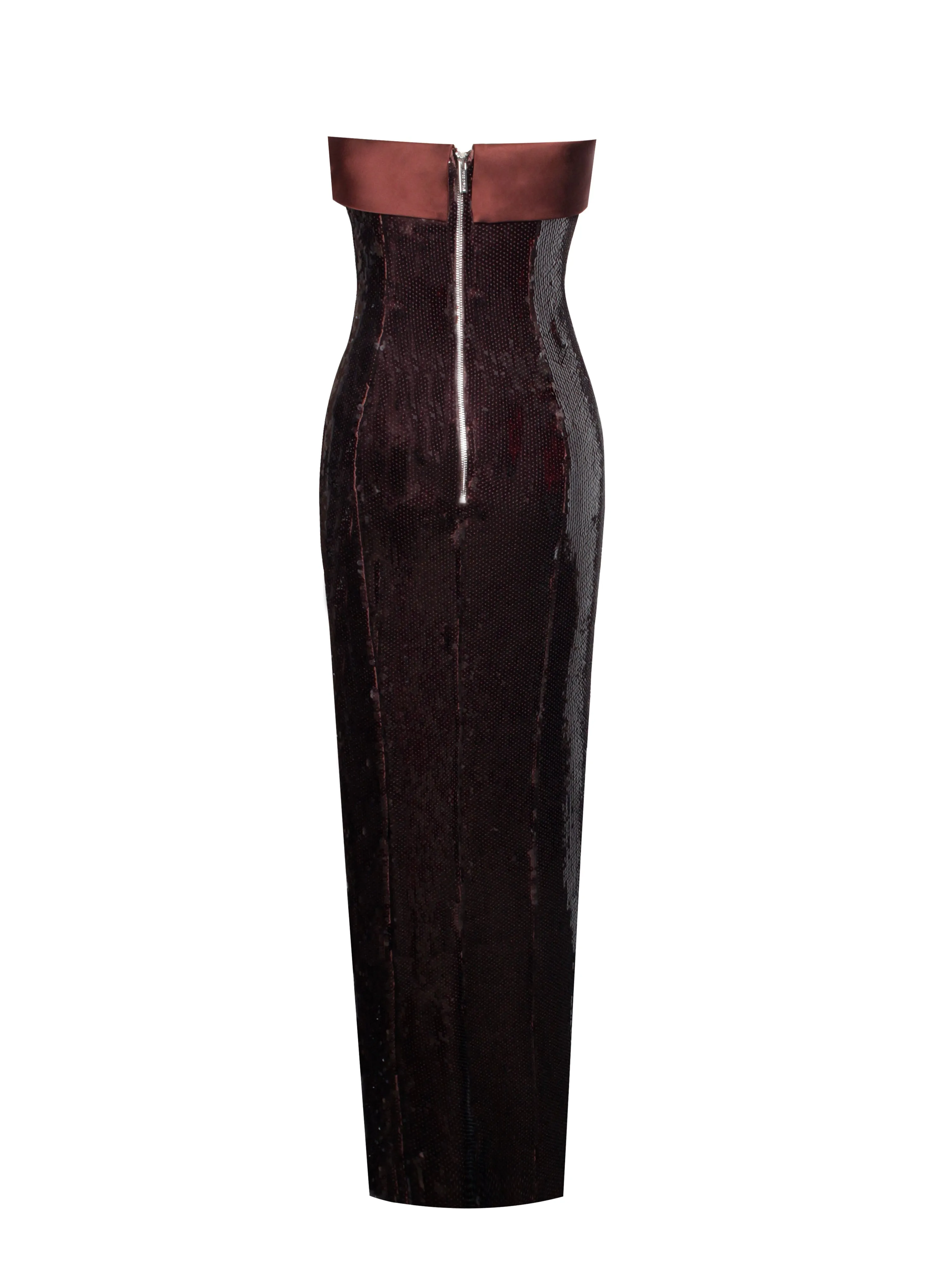 Qadira Burgundy Brown Sequin Maxi Pencil Dress