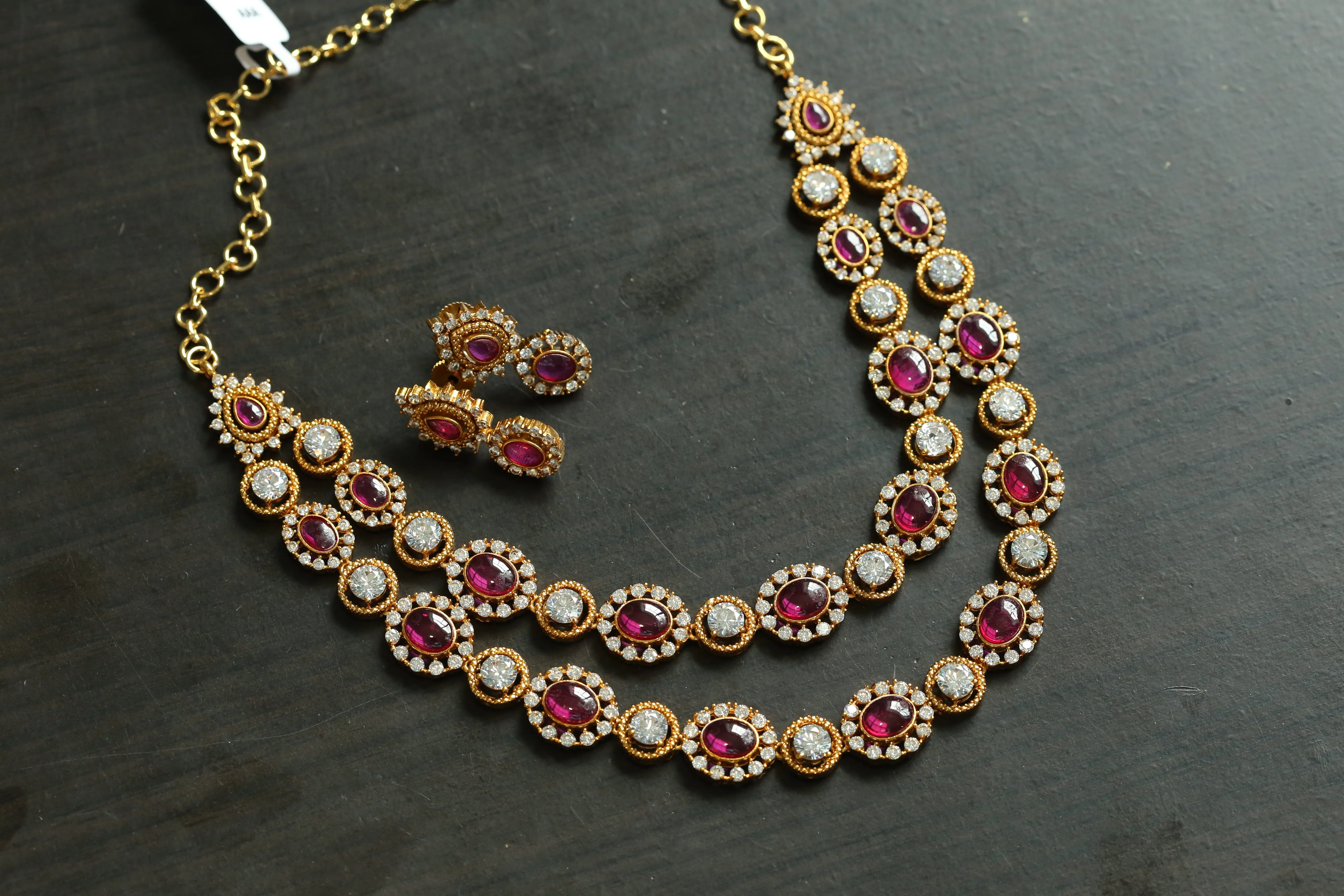 Real Gold Look Kemp CZ Stone Necklace Set