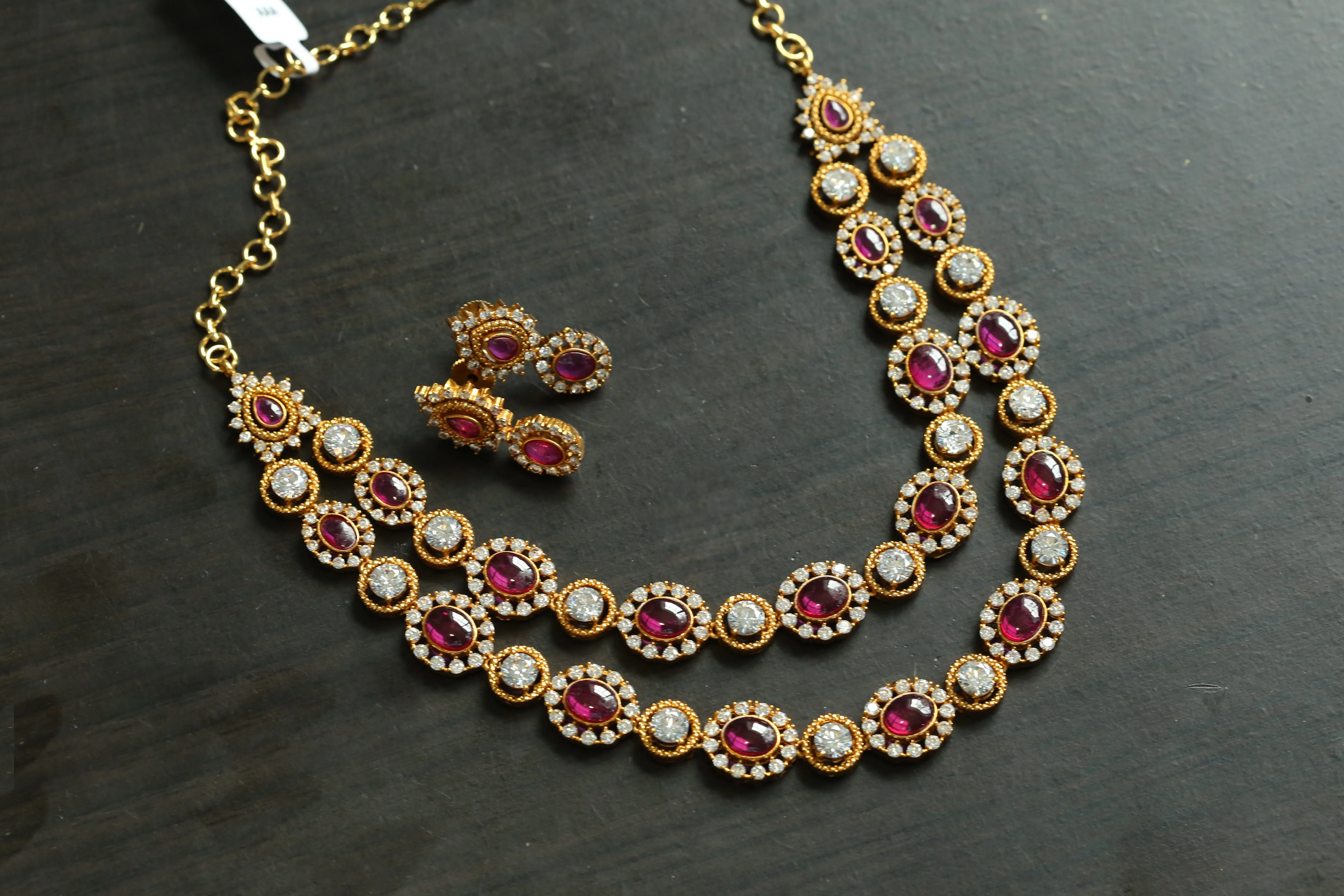 Real Gold Look Kemp CZ Stone Necklace Set