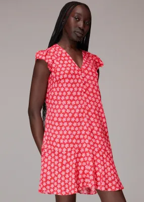 Red Daisy Check Print Flippy Dress