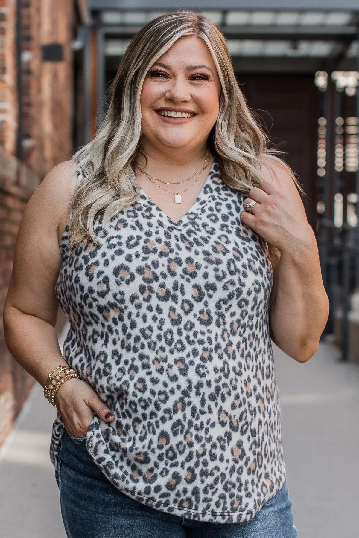 White Leopard Knit Tank Top