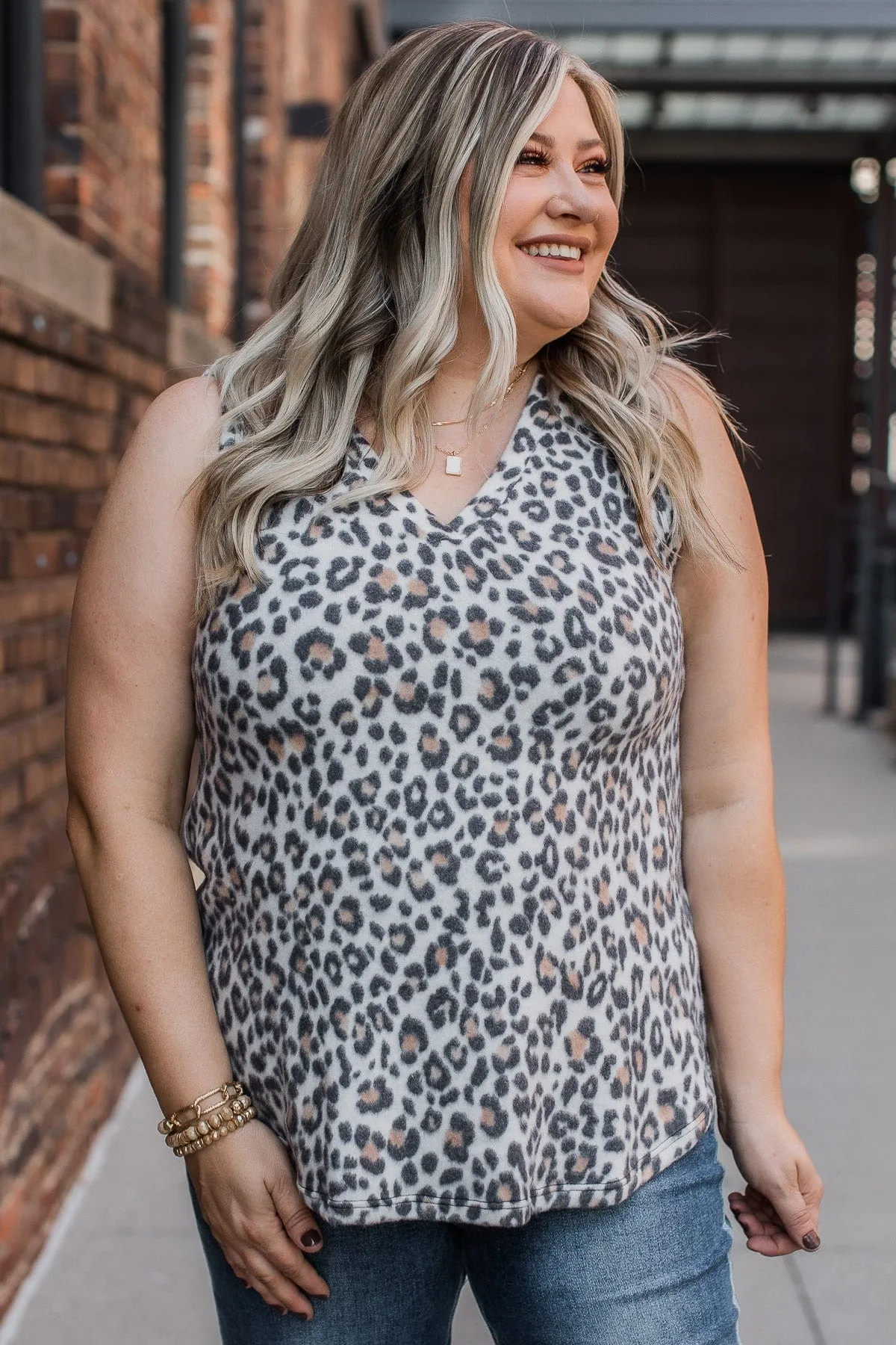 White Leopard Knit Tank Top