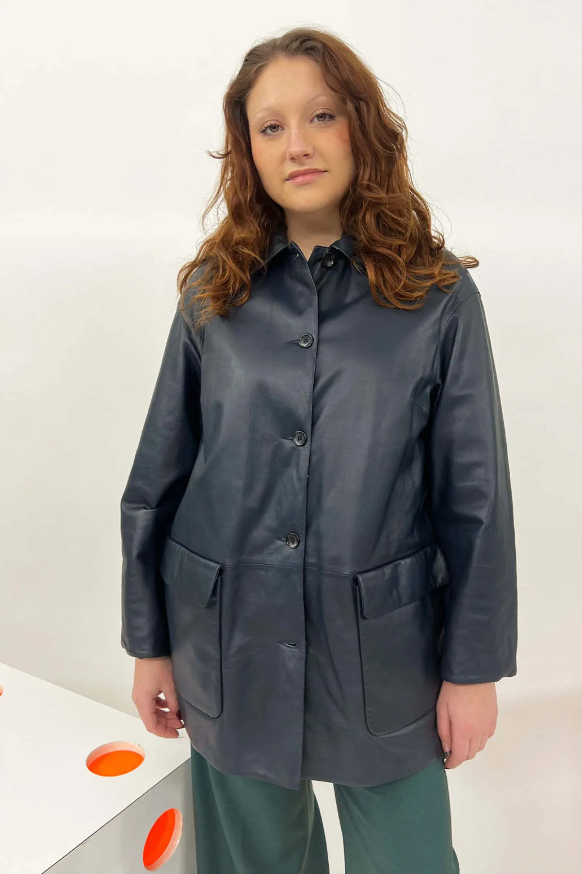 Blue Crystal Black Quilted Leather Coat