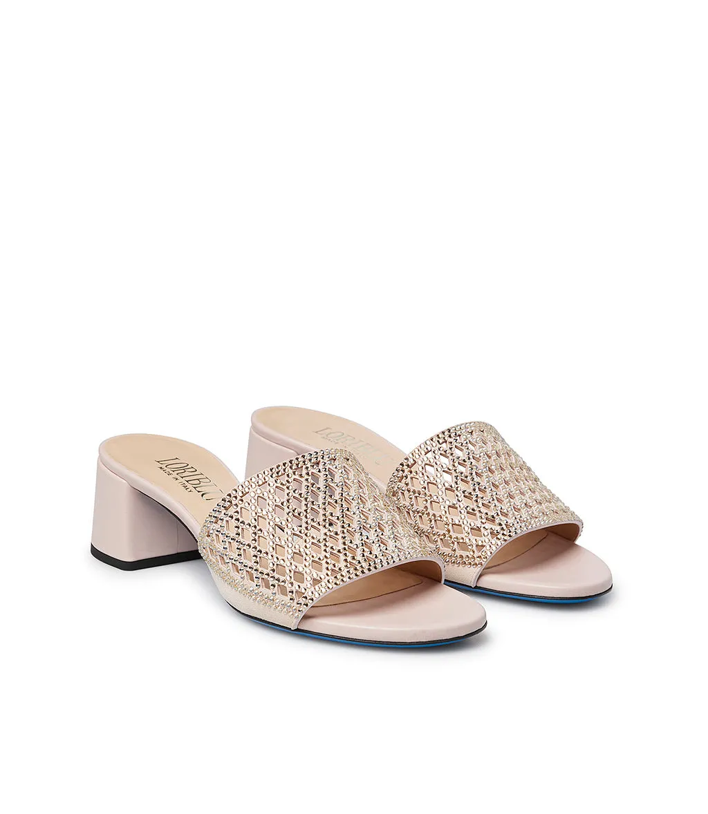 Rhinestone Pink Suede & Nappa Leather Sandals