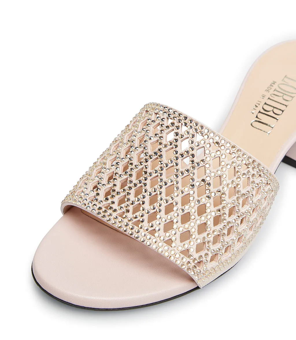 Rhinestone Pink Suede & Nappa Leather Sandals