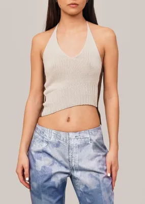 Rib Knit Halter Top with Asymmetrical Design