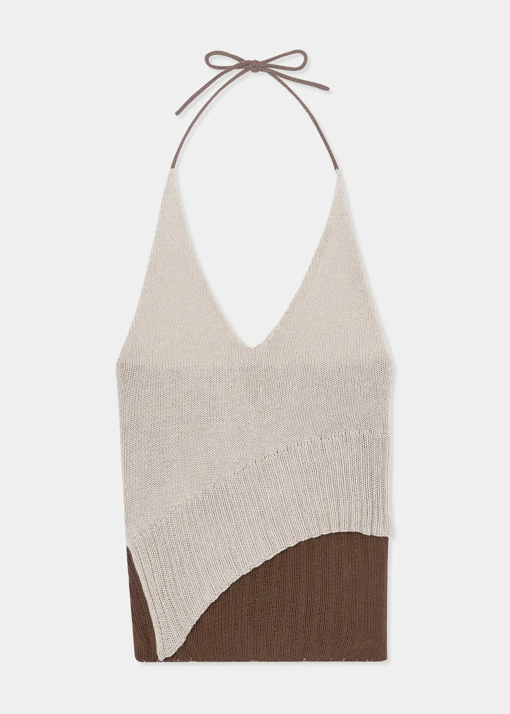 Rib Knit Halter Top with Asymmetrical Design