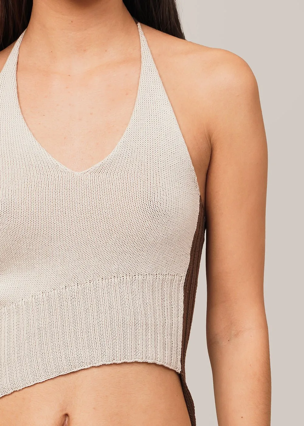 Rib Knit Halter Top with Asymmetrical Design