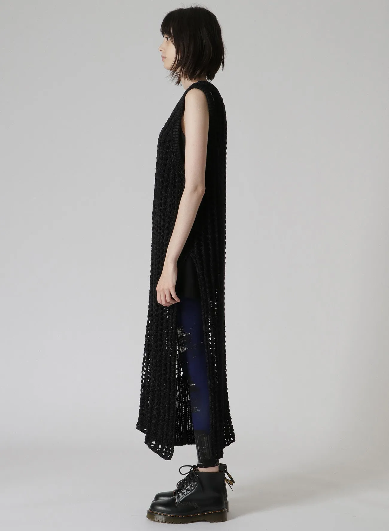 RIB STITCH/MESH SLEEVELESS DRESS