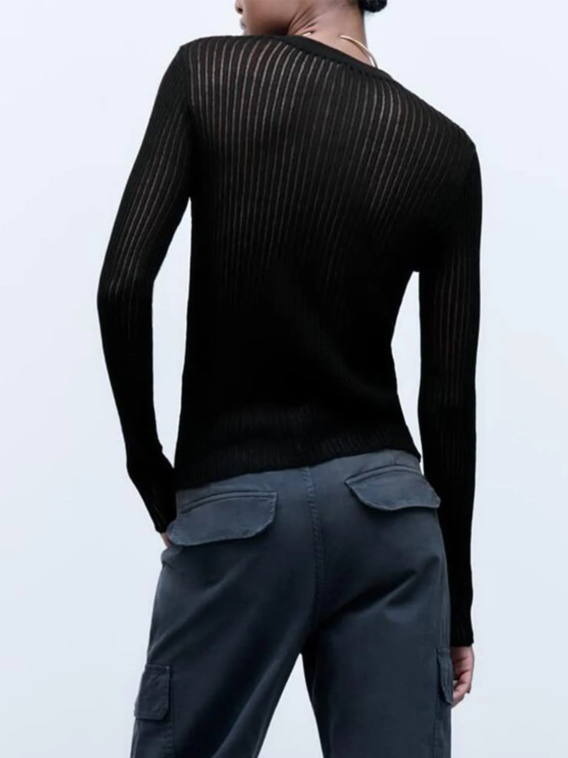 Ribbed Knit Top with Round Neck