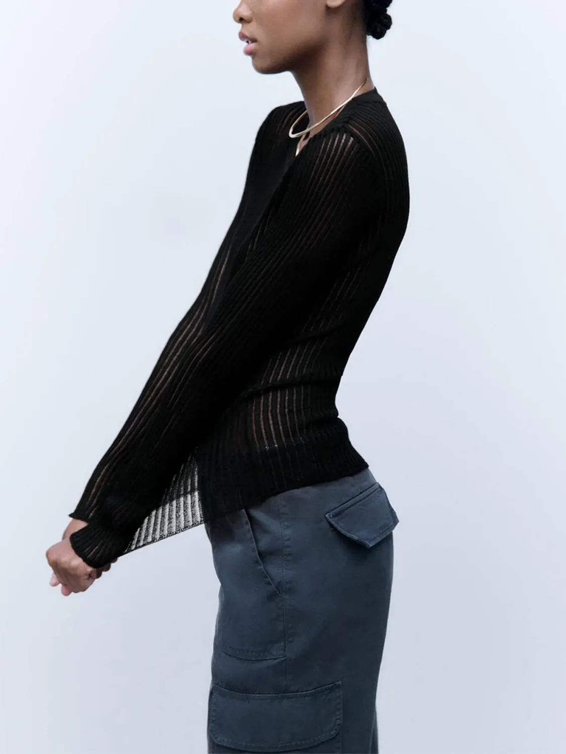 Ribbed Knit Top with Round Neck