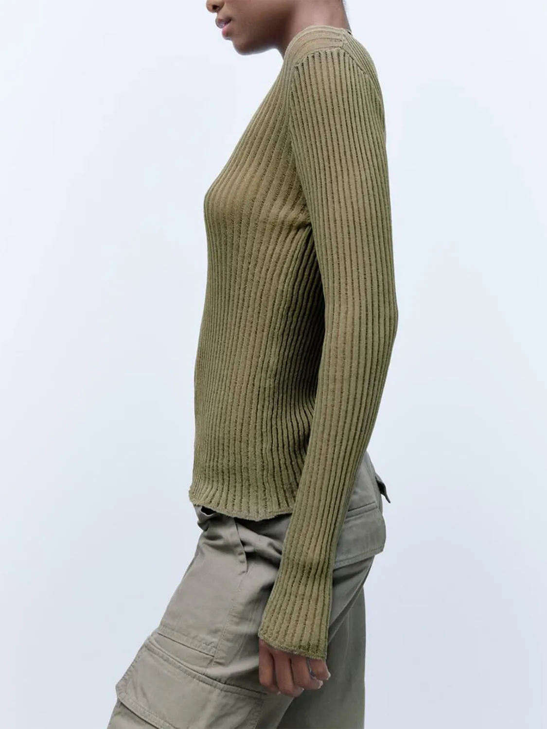 Ribbed Knit Top with Round Neck